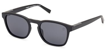 Timberland TB00007 Sonnenbrille Herren, Leichte Casual Sonnenbrille, Runde Linsenform, Inklusive Etui, Polarisierte Rauchgläser, Matt Schwarz