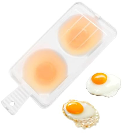 Escalfador de huevos para microondas, 2 huevos para microondas con tapa y asa, molde para escalfar, cuenco de huevos para microondas para desayunos, almuerzos y cenas