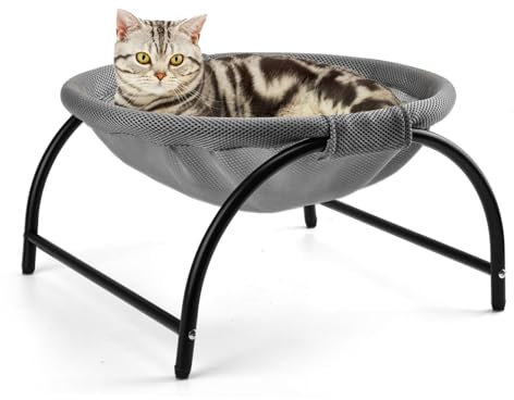 LIFLIX Katzen Hängematte, erhöhter Katzenbett mit abnehmbarem, Waschbarem Netzstoff, stehend katzenhängematte für Innen-/Außenbereich (Grau)