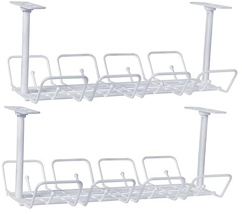 Veemoon under Desk Cord Management Basket 2pcs Wire Organizer Tray for Office and Home Cable Storage Rack White No Drill Cable Management under Table