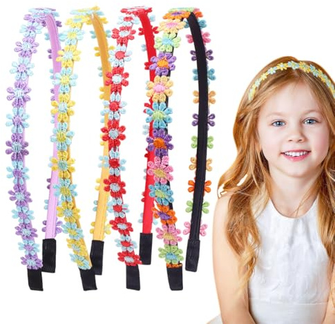EUYKQNOI 4 Pièces Enfant Fille Floral Serre-tête, Headband Marguerite de Fleurs Bandeau, Fleur Bandeau Bandeaux, Couronne de Tournesol Bohème, Fille Elastique Serre-tête