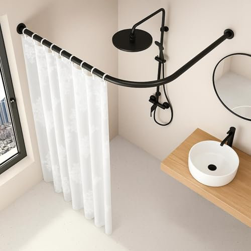 Tringle à rideau de douche en acier inoxydable en forme de L, tringle d'angle rétractable, support de rideau de douche épais, antirouille et durable (75-95 x 75-95) cm