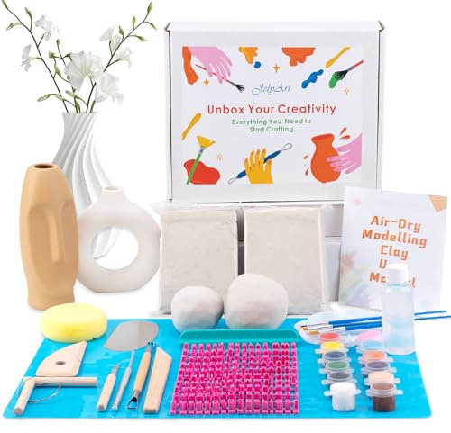 JelyArt Töpferset für Anfänger Lufttrocknender Ton Selbsttrocknender Ton für zuhause - Lufttrocknend DIY Set für Erwachsene Keramik Kreativset Tonset ohne Brennen Geschenke Bastelset