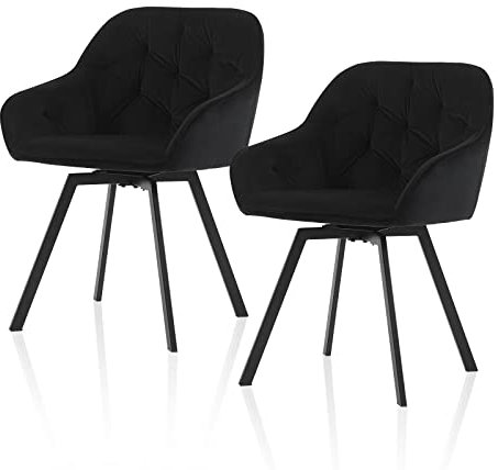 TUKAILAI Esszimmerstühle Drehbar 2er Set, Samt Drehstuhl mit Armlehnen Rückenlehne Dick Gepolsterter Sitz Metallbeine, Armlehnstuhl Küchenstühle Polsterstuhl für Küche Wohnzimmer Esszimmer,Schwarz