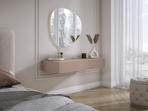 3xE Living Hängender Schminktisch mit Zwei Schubladen, geriffelte Front - Karamellbraun, 100 x 40 x 16 cm