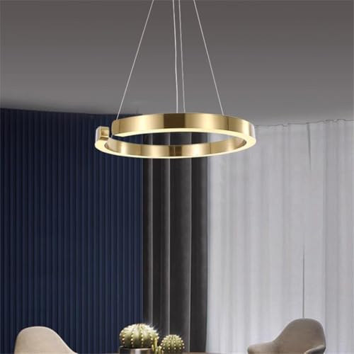 JINWELL LED Pendelleuchte Esstisch, Dimmbar Pendelleuchten Moderne Ringe Design Hängeleuchte Aluminium Esszimmerlampe Hängelampe Hängend Lampen Für Esstischlampe Büro Küche(Gold,40CM)