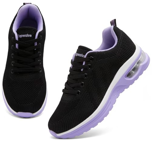 Topwolve Scarpe da Corsa su Strada Donna Scarpe da Ginnastica Traspirabile Leggero Scarpe Sportive all'Aperto Antiscivolo Scarpe da Camminata,Nero Viola,42 EU