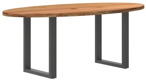HETFTJN Esstisch aus massivem Eichenholz oval 200x100x74 cm Modernes Design mit U-förmigen Stahlbeinen verstellbare Nivellierfüße für Esszimmer Küche Wohnzimmer und Balkon