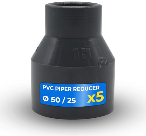 DOJA Barcelona Raccord Réducteur PVC - Ø 50mm x 25mm - Pack 5 - Installation Facile - Manchon de Réduction avec Mesures Précises - Réducteur de Tuyau en PVC pour une Applications Multiples