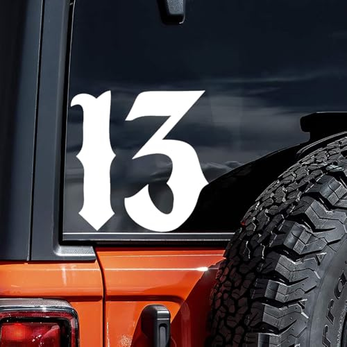 2 Stück 10 x 10 cm, wasserfeste Autoaufkleber mit der Nummer 13, geeignet für Autos, Laptops, Stoßstangen, Helme, Fensterscheiben | #DZ209 (Weiß)