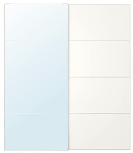 MEHAMN/AULI - Par de puertas correderas de cristal espejo/doble cara blanca, 200 x 236 cm