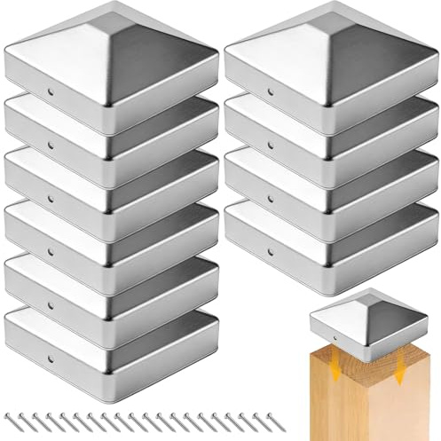Lot de 10 capuchons de poteaux de 9 x 9 cm - En métal galvanisé - En forme de pyramide - Avec vis - Capuchons de protection résistants aux intempéries - Pour poteaux en bois