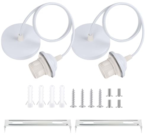 2 Lampenaufhängung Weiß, E27 Fassung, 90cm Kabel, Höhenverstellbar | Lampenfassung E27 mit Kabel, Lampenschirm frei wählbar, für Decke, Hängelampe, einfache Montage, langlebig
