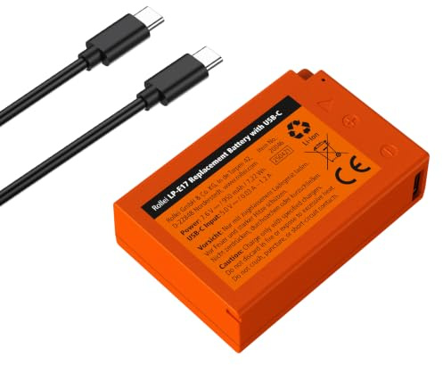 Rollei LP-E17 Akku 950 mAh mit USB-C Ladekabel | Kompatibel mit Canon EOS RP, EOS R10, EOS R8, EOS R50, Rebel T8i,T7i,T6i,SL2, SL3, EOS 77D, EOS 750D Powershot V1