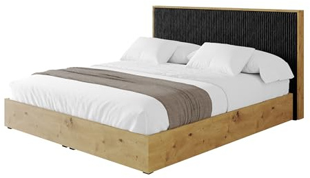 ALTDECOR Polsterbett mit Bettkasten und Lattenrost, Bett mit Matratze H3/H4, Kopfteil, Boxbett, Doppelbett mit Stauraum - ENZO10-180x200 Schwarz - Tilia 100