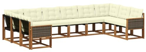 vidaXL Outdoor-Sofagarnitur mit Kissen 10 pcs Natur und Creme, Gartenmöbel, modernes Outdoor-Sofa, bequemes Lounge-Set für Ihre Terrasse, robust und stylisch