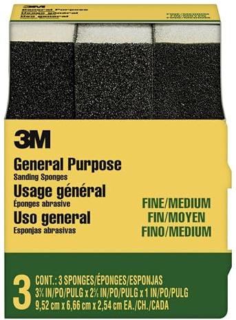 3M General Purpose Sanding Sponge 908NA-3P-CC, 3 3/4 in x 2 5/8 in x 1 in, Dual Grit, Fine/Medium, 3 sponges/pack, 6 pks/cs