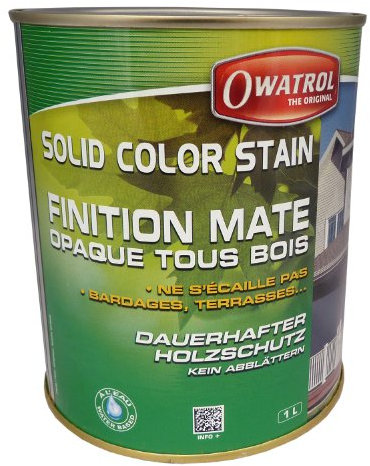 OWATROL Solid Color Stain, Wetterschutzfarbe, Acryl-Decklack, dauerhaft deckender Anstrich (Deckweiß, 1 Liter)