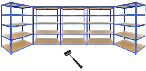 Monster Racking 5 T-Rax Heavy Duty Shelves Industrial Garage Storage Solutions, 280kg/shelf, 120cm x 60cm x 180cm