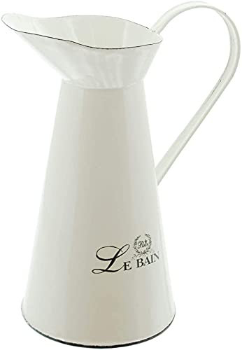 Dekoleidenschaft Deko-Kanne Le Bain aus Metall, creme, im Shabby-Look, Emaillekanne, Wasserkanne, Wasserkrug