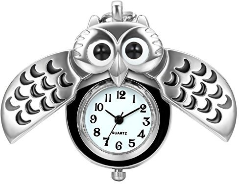 JewelryWe Montre de Poche Gousset Mignon Hibou Chiffre Cadran Blanc Pendentif Chaîne Alliage Homme Femme