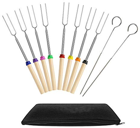 Ecloud Shop Marshmallow torrefazione Sticks - Set di 8 in Acciaio Inox telescopica Spiedini -Estendibile a 32 Pollici di Lunghezza - 2 Bastoncini per Grigliare in Acciaio Inossidabile 304 gratuiti