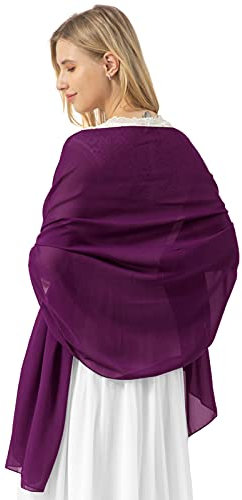 Bridesmay Femme écharpe Châle Foulard Etole Pashmina en Mousseline unicolore pour Robe de Soirée Mariage Mariée Cérémonie Cocktail Grape L