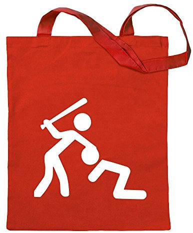 Kiwistar - Baumwolltasche - rot - Knüppel Schläger Warnung - Turnbeutel Fun Rucksack Sport Beutel Gymsack Ziehgurt