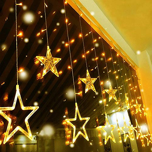 Quntis Cortina de Luces Estrella, 138 LEDs 2m Luces de Navidad Estrellas IP44 Impermeables 8 Modos Guirnaldas Cortina Luces para Exterior Interior Balcón, Ventana, Pared, Escaparate, Boda, Fiesta