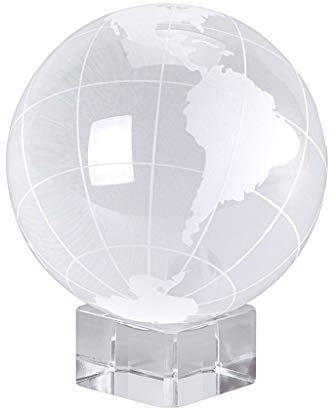 OwnMy Weltkugel Kristallkugel Glaskugel Display Globus Briefbeschwerer Heilung Meditation Ball mit transparentem Ständer für kreatives Geschenk (Globus / 80 mm)