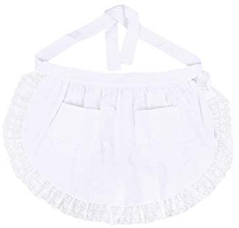 BESTonZON Taille Schürze aus Baumwolle Spitze Kurze Schürze mit Taschen für Magd Kellnerin Servant (weiß)