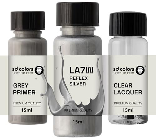SD COLORS Reflex Silver LA7W Lackreparaturfarbe, 15 ML, Reparatur-Pinsel, Farbcode LA7W Reflex Silver (Farbe + Grundierung + Lack)