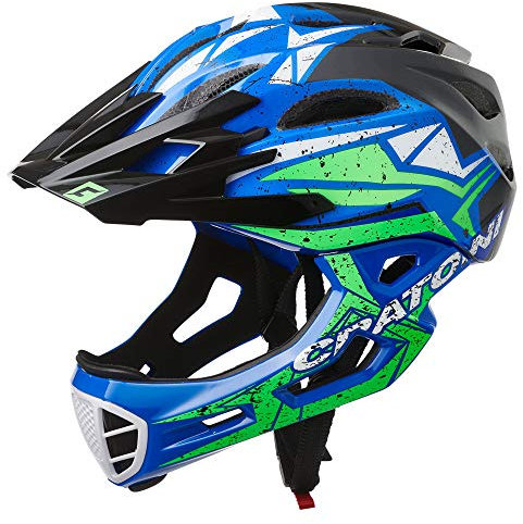 Cratoni C-Maniac Pro Fahrradhelm Downhill BMX Fullfacehelm Kinnbügel Mountainbikehelm (schwarz-blau-grün, M-L (54-58 cm))