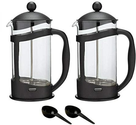 1 Litre Black Plastic Cafetiere French Press Pot (Makes 8 Cups) - Set of 2