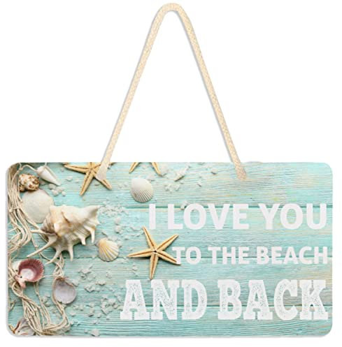 Willkommensschild Veranda-Dekor Sea Stars I Love You To The Beach Back Schild Muscheln Haustür-Dekor Wandschild Haus wie Holzschild Veranda Dekorationen Heimdekor Hängend