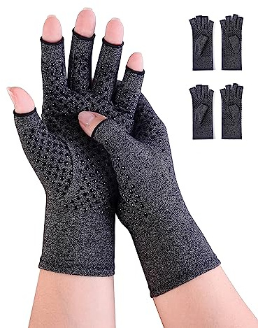 Donfri Fingerlose Arthrose Handschuhe Anti-Rutsch, Größe S (2 Paar) | Elastische Kompression, Gelenkunterstützung, Doppelnähte, Ergonomische Passform, Atmungsaktiv, Büro, Alltag, Gaming, Sport
