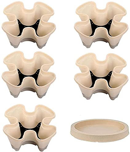 Yeehliny Turm-Hochbeet Pflanzturm, 5pcs Stapelbar Blumentopf Säulentopf Kunststoff, Erdbeer Pflanztopf, Stapelbaren Pflanztopf mit Tray für Erdbeere Herb Blumen-Gemüse Innen Ourdoor Garten (A)