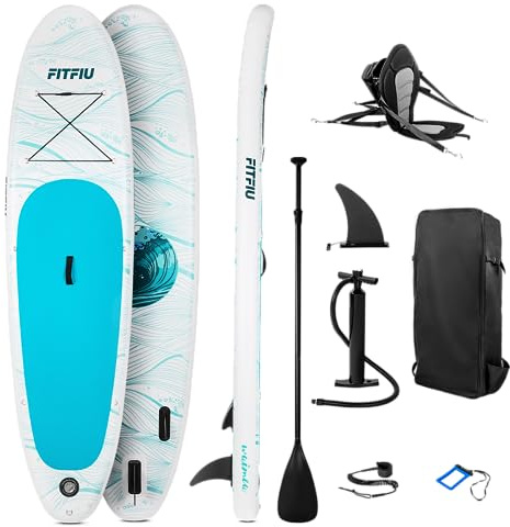 FITFIU Fitness WAIMEA - Aufblasbares Paddel Surfbrett Marine Design, All Round Modell mit Paddel, Sitz und Zubehör, SUP Board, max. Benutzergewicht 100kg, 305x76x15cm