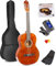 MAX SoloArt Guitarra clasica con cuerdas de nailon para Principiantes Adultos - guitarra flamenca con Funda, Afinador, Púa, Correa y Accesorios Guitarra Española 4/4 en Madera Natural Oscura
