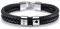 PiercingJak Herren Armband mit Gravur 2 Namen Männer Lederarmband geflochten Schwarz Echtleder Wickel Edelstahl Namensperlen ID Armreif Charm Schmuck Personalisierte Geschenke für Mann