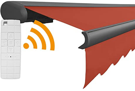 Arilco Elektrische Vollkassettenmarkise Kassettenmarkise Gelenkarmmarkise Markise Sonnenmarkise Sonnenschutz in vielen Farben und Größen wählbar in der Kassettenfarbe Anthrazit (3,5m x 3m, Papaya)