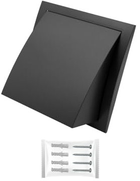 H&C VENT Lüftungsgitter eckig mit Rückstauklappe - Kunststoff Wetterschutzgitter zur Dunstabzug Abdeckung außen - Belüftungsgitter - Ablufthaube Lüftung (Schwarz, 190 x 190 mm I Ø 125 mm)