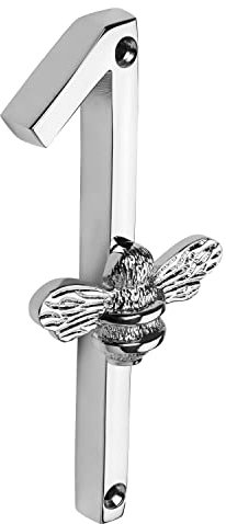 Silver Brass bee House Number with Bee design | 5 inch Modern Door Sign Numbers Signs Plaques | Street Home Address Numerals (1)