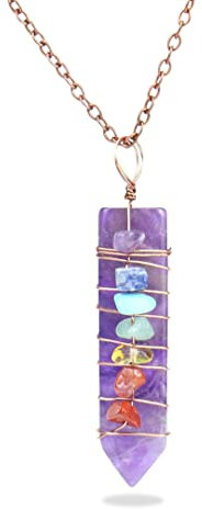Zayookey Chakra Stein Kristall Anhänger Schwert Eingewickelt Naturstein Halskette Heilung Kristalle Quarz Schmuck Natural Stone Necklace für Frauen Männer (Violett)