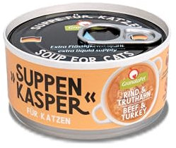 GranataPet Suppenkasper Rind & Truthahn, Snack für Katzen, Suppe gegen den kleinen Hunger, Leckerchen für extra Flüssigkeitszufuhr, Katzenfutter ohne Getreide & ohne Zuckerzusätze, 12 x 70 g