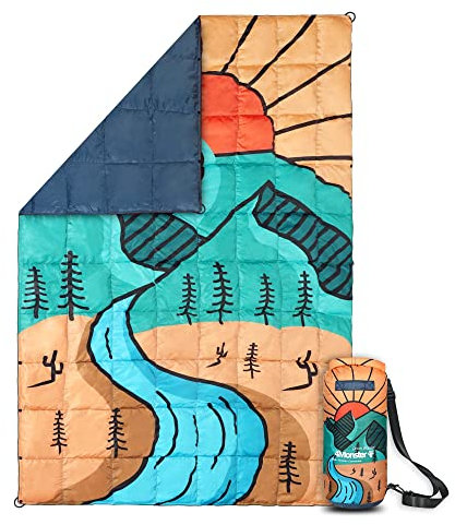 4Monster Daunendecke, leicht, kompakt, Outdoor-Campingdecke, super warm, wasserdicht, verstaubare Decke für Reisen, Picknicks, Camping, Wandern (bedruckt, Größe M: 137 x 203 cm)