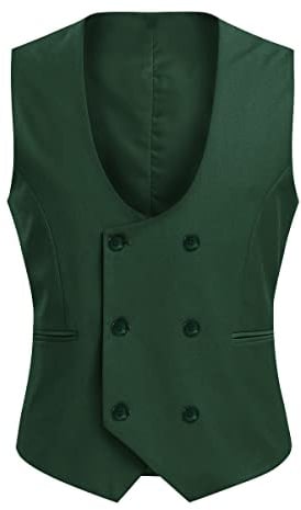 Allthemen Herren Weste Zweireihig Anzugweste Western mit U-Ausschnitt | Herrenweste, Business Hochzeit, Formelle, Gilet, Elegant, Vest, Slim Fit, Einfarbig, Smoking, Ärmellos