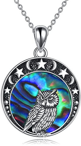 YAFEINI Eule Kette für Damen 925 Sterling Silber Eule Anhänger Halskette Schmuck Geschenk für Mama Mädchen Freund (Eule Abalone Muschel Halskette 2)