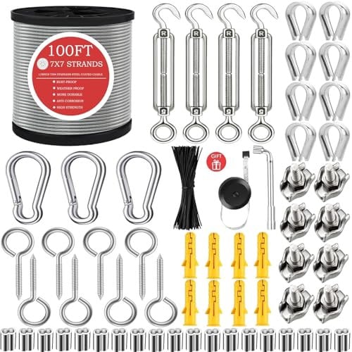 30M 3mm Drahtseil for Rankhilfen für Kletterpflanzen,304 Edelstahl Drahtseil,M5 Spannschloss Seilspanner Edelstahl,Edelstahl Stahlseil kit,Drahtseil Set