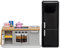 Lundby Puppenhaus Küche - Miniatur Küche mit Miniatur Kühlschrank und Puppenhaus Ofen - Puppenhaus Zubehör - Küche Puppenhaus Möbel Set - Puppenstubenmöbel Küche - 11cm Puppen 1:18